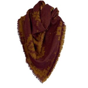 Garage Burgundy Golden Brown Patterned Square Blanket Scarf Soft